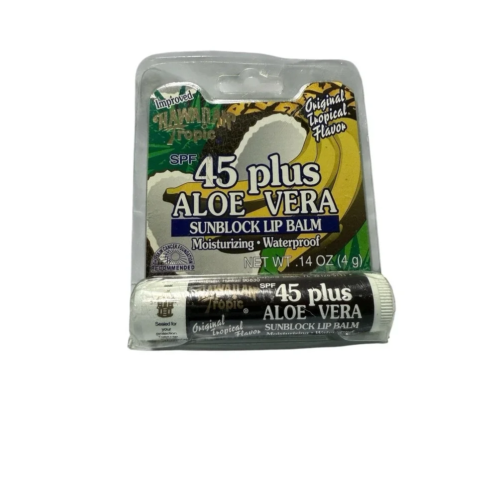 NIP Hawaiian Tropic 45 Plus Tropical Flavor Herbal Aloe Sunblock Lip Balm 1.4 oz